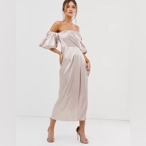 Women dress shoulder midi satin from ASOS